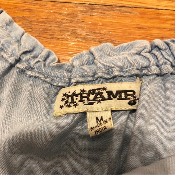 TRAMP Chambray Embroidered Crop Top Medium - Picture 3 of 4